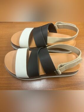Sperry Womens Tricolor Leather Platform Slingback Sandal - Black/White/Beige